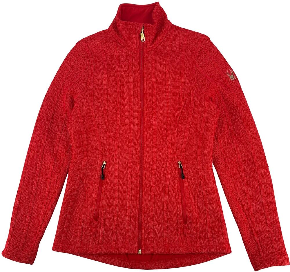 Women's Spyder Major Cable Core Sweater Full Zip Fleece Jacket Red Knit sz Small